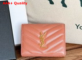 Saint Laurent Cassandre Matelasse Flap Card Case in Dusty Pink Grain de Poudre Leather Replica