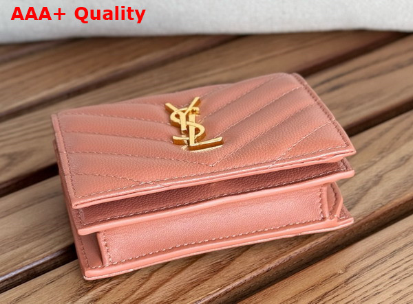 Saint Laurent Cassandre Matelasse Flap Card Case in Dusty Pink Grain de Poudre Leather Replica