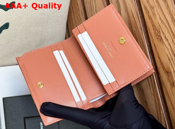 Saint Laurent Cassandre Matelasse Flap Card Case in Dusty Pink Grain de Poudre Leather Replica