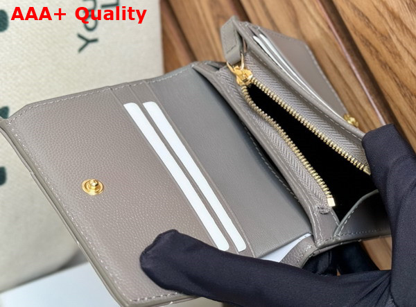 Saint Laurent Cassandre Matelasse Flap Card Case in Fog Grain de Poudre Leather Replica