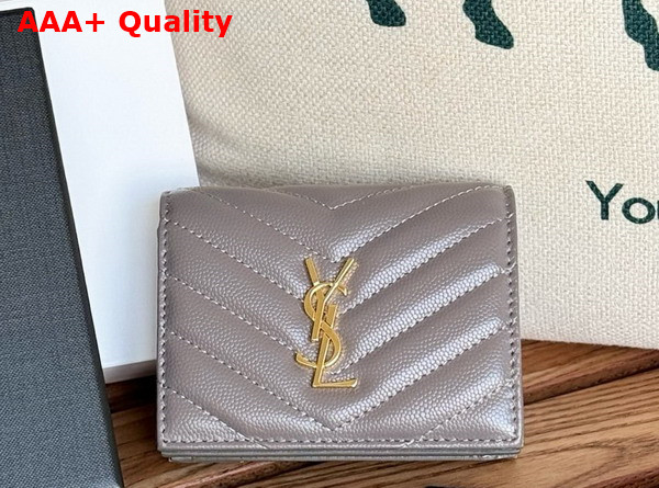 Saint Laurent Cassandre Matelasse Flap Card Case in Fog Grain de Poudre Leather Replica