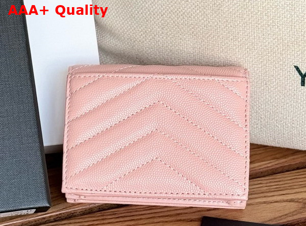 Saint Laurent Cassandre Matelasse Flap Card Case in Pink Grain de Poudre Leather Replica