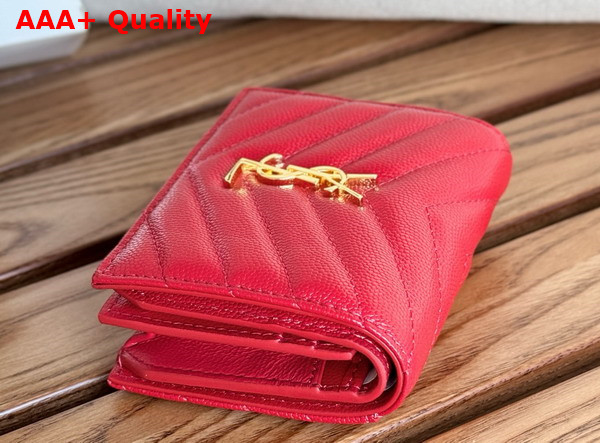 Saint Laurent Cassandre Matelasse Flap Card Case in Red Grain de Poudre Leather Replica