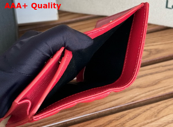 Saint Laurent Cassandre Matelasse Flap Card Case in Red Grain de Poudre Leather Replica