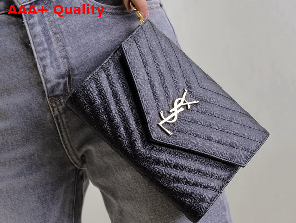 Saint Laurent Cassandre Matelasse Flap Pouch in Grain de Poudre Leather Black Replica