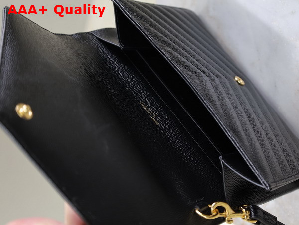 Saint Laurent Cassandre Matelasse Flap Pouch in Grain de Poudre Leather Black Replica