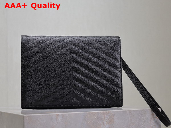 Saint Laurent Cassandre Matelasse Flap Pouch in Grain de Poudre Leather Black Replica