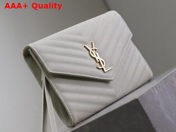 Saint Laurent Cassandre Matelasse Flap Pouch in Grain de Poudre Leather Blanc Vintage Replica