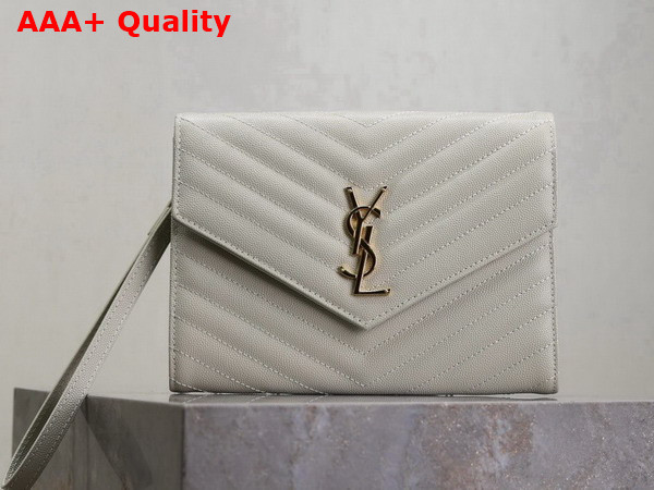 Saint Laurent Cassandre Matelasse Flap Pouch in Grain de Poudre Leather Blanc Vintage Replica