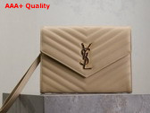 Saint Laurent Cassandre Matelasse Flap Pouch in Grain de Poudre Leather Dark Beige Replica