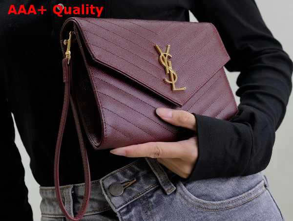Saint Laurent Cassandre Matelasse Flap Pouch in Grain de Poudre Leather Rouge Cabernet Replica
