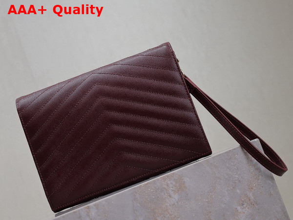 Saint Laurent Cassandre Matelasse Flap Pouch in Grain de Poudre Leather Rouge Cabernet Replica