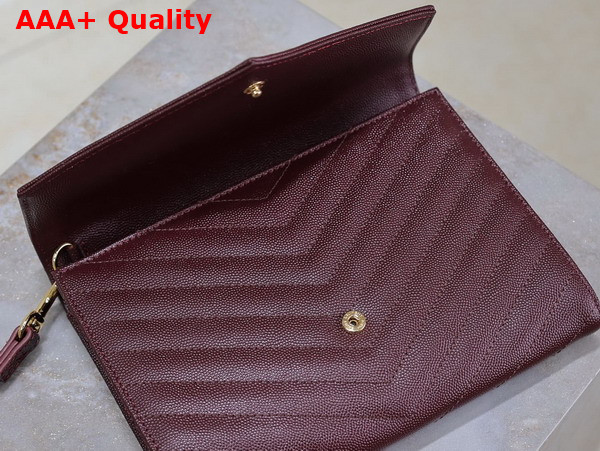 Saint Laurent Cassandre Matelasse Flap Pouch in Grain de Poudre Leather Rouge Cabernet Replica
