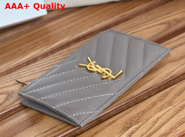 Saint Laurent Cassandre Matelasse Fragments Card Case in Fog Grain de Poudre Leather Replica