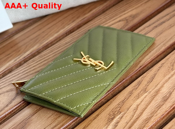 Saint Laurent Cassandre Matelasse Fragments Card Case in Olive Green Grain de Poudre Leather Replica