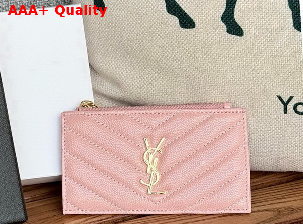 Saint Laurent Cassandre Matelasse Fragments Card Case in Pink Grain de Poudre Leather Replica