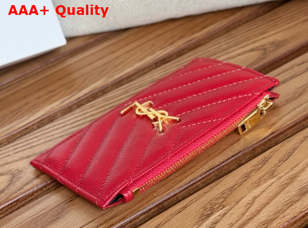 Saint Laurent Cassandre Matelasse Fragments Card Case in Red Grain de Poudre Leather Replica
