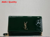 Saint Laurent Cassandre Phone Holder in Patent Leather Dark Green Replica