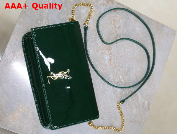Saint Laurent Cassandre Phone Holder in Patent Leather Dark Green Replica