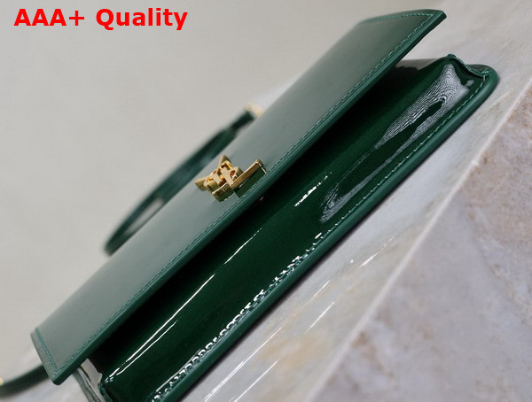 Saint Laurent Cassandre Phone Holder in Patent Leather Dark Green Replica