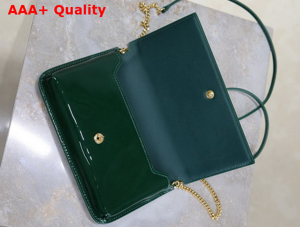 Saint Laurent Cassandre Phone Holder in Patent Leather Dark Green Replica