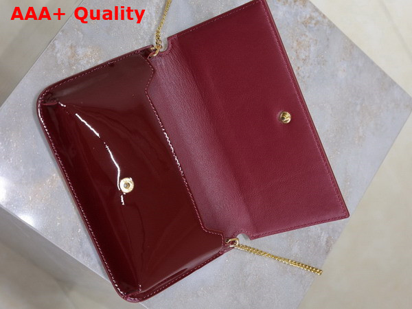 Saint Laurent Cassandre Phone Holder in Patent Leather Dark Red Wine Replica