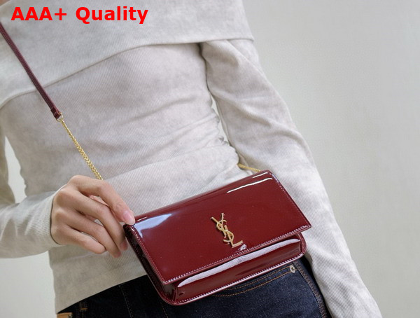 Saint Laurent Cassandre Phone Holder in Patent Leather Dark Red Wine Replica