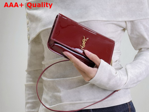 Saint Laurent Cassandre Phone Holder in Patent Leather Dark Red Wine Replica