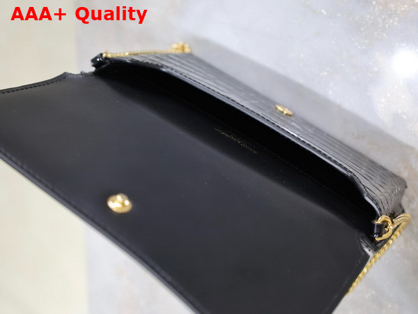 Saint Laurent Cassandre Phone Holder in Shiny Crocodile Embossed Leather Black Replica