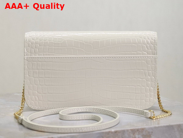 Saint Laurent Cassandre Phone Holder in Shiny Crocodile Embossed Leather Blanc Vintage Replica