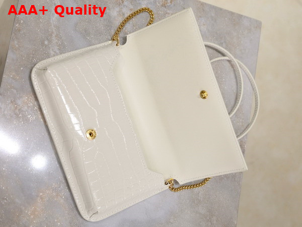 Saint Laurent Cassandre Phone Holder in Shiny Crocodile Embossed Leather Blanc Vintage Replica