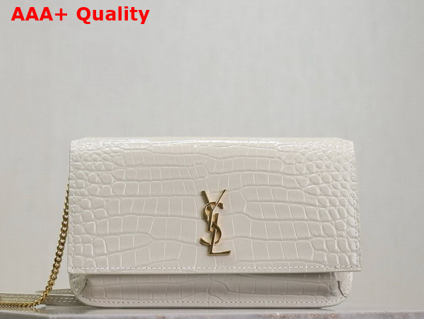 Saint Laurent Cassandre Phone Holder in Shiny Crocodile Embossed Leather Blanc Vintage Replica