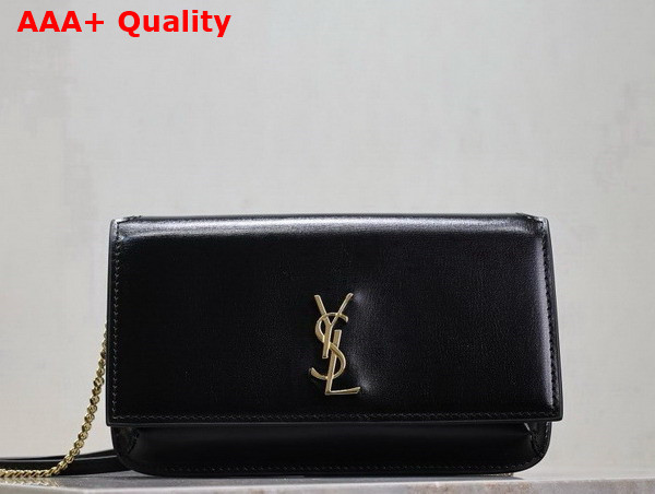 Saint Laurent Cassandre Phone Holder in Smooth Leather Black Replica