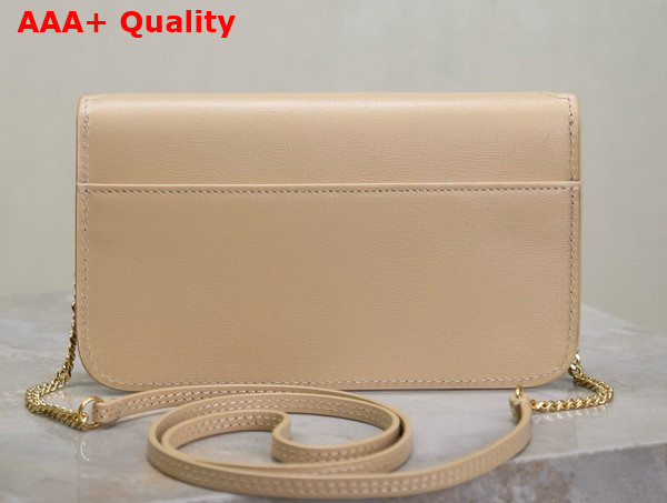 Saint Laurent Cassandre Phone Holder in Smooth Leather Dark Beige Replica