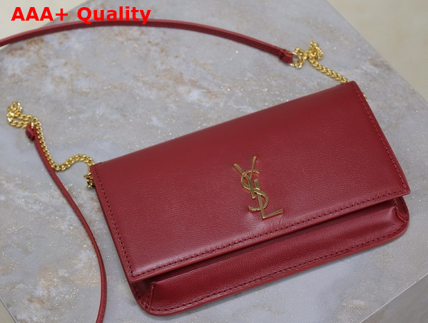 Saint Laurent Cassandre Phone Holder in Smooth Leather Rouge Merlot Replica