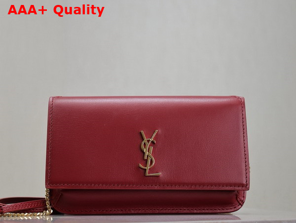 Saint Laurent Cassandre Phone Holder in Smooth Leather Rouge Merlot Replica