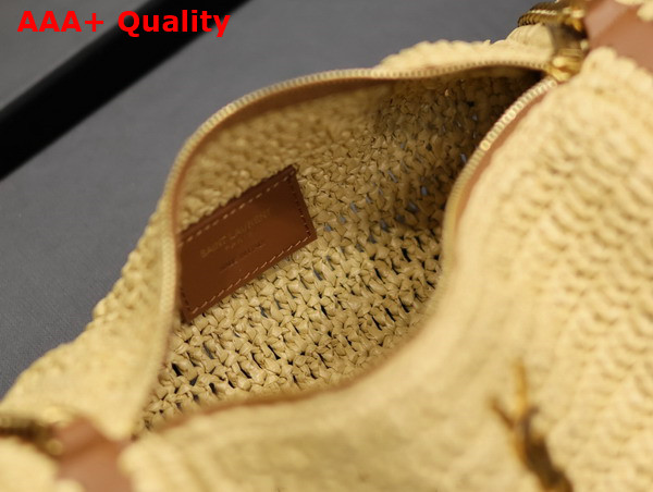 Saint Laurent Cassandre Small Cylindric Bag in Raffia and Vegetable Tanned Leather Natural and Brick Replica