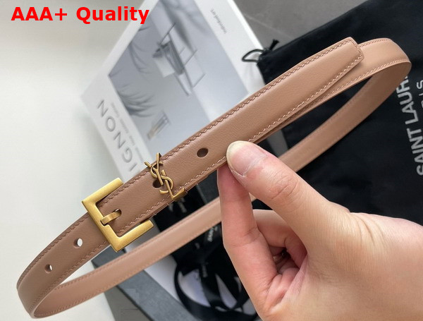 Saint Laurent Cassandre Thin Belt with Square Buckle in Dark Beige Box Saint Laurent Leather Replica