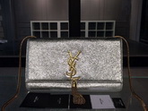 Saint Laurent Classic Large Monogram Saint Laurent Tassel Satchel Silver Leather for Sale