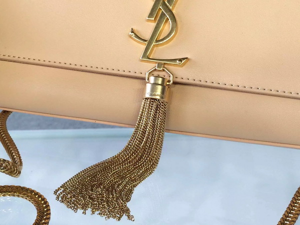 Saint Laurent Classic Large Monogram Saint Laurent Tassel Satchel in Apricot Leather for Sale