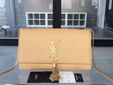 Saint Laurent Classic Large Monogram Saint Laurent Tassel Satchel in Apricot Leather for Sale