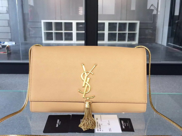 Saint Laurent Classic Large Monogram Saint Laurent Tassel Satchel in Apricot Leather for Sale