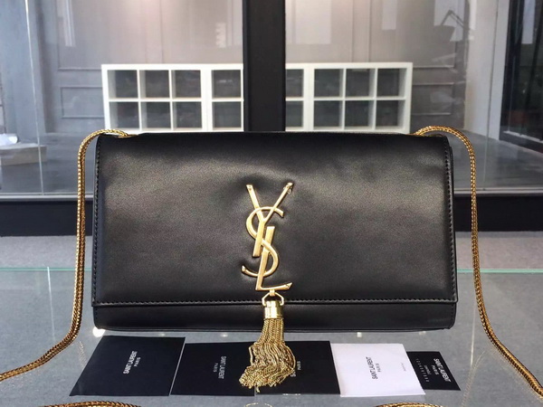 Saint Laurent Classic Large Monogram Saint Laurent Tassel Satchel in Black Leather for Sale