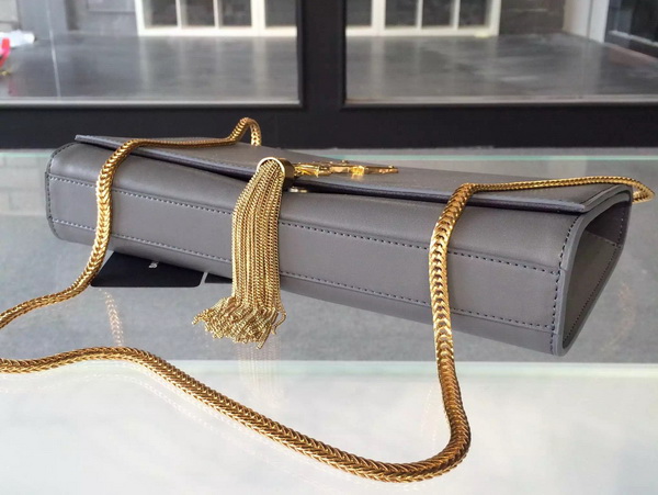 Saint Laurent Classic Large Monogram Saint Laurent Tassel Satchel in Grey Original Leather for Sale