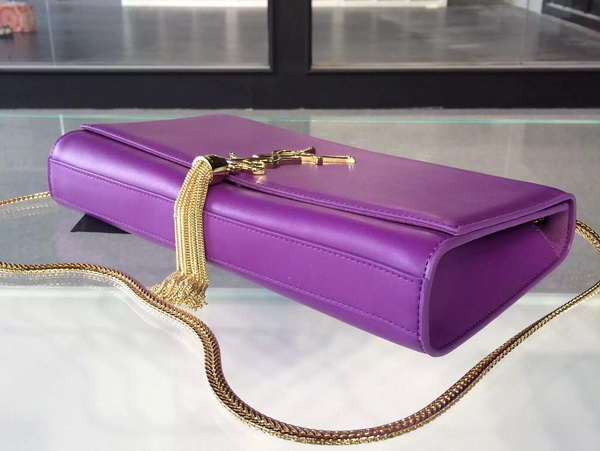 Saint Laurent Classic Large Monogram Saint Laurent Tassel Satchel in Purple Leather for Sale