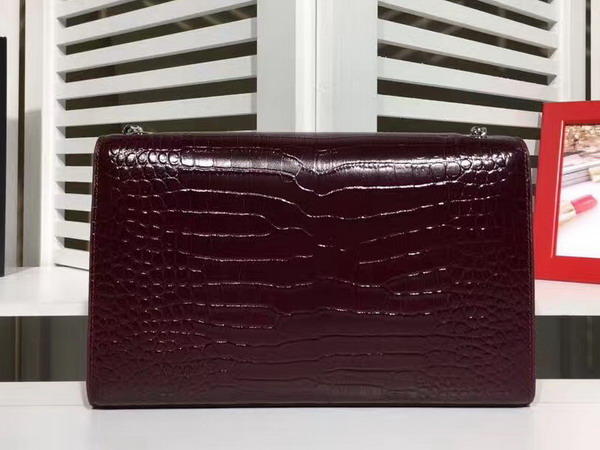 Saint Laurent Classic Medium Kate Monogram Saint Laurent Tassel Satchel in Bordeaux Crocodile Embossed Leather For Sale