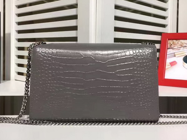 Saint Laurent Classic Medium Kate Monogram Saint Laurent Tassel Satchel in Dark Anthracite Crocodile Embossed Leather For Sale