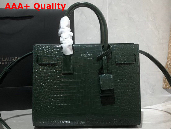 Saint Laurent Classic Sac de Jour Baby in Green Crocodile Embossed Matte Leather Replica