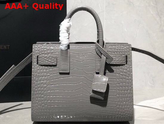 Saint Laurent Classic Sac de Jour Nano in Grey Crocodile Embossed Matte Leather Replica