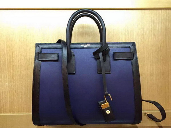 Saint Laurent Classic Small Sac De Jour Bag in Blue Leather with Black Handle for Sale
